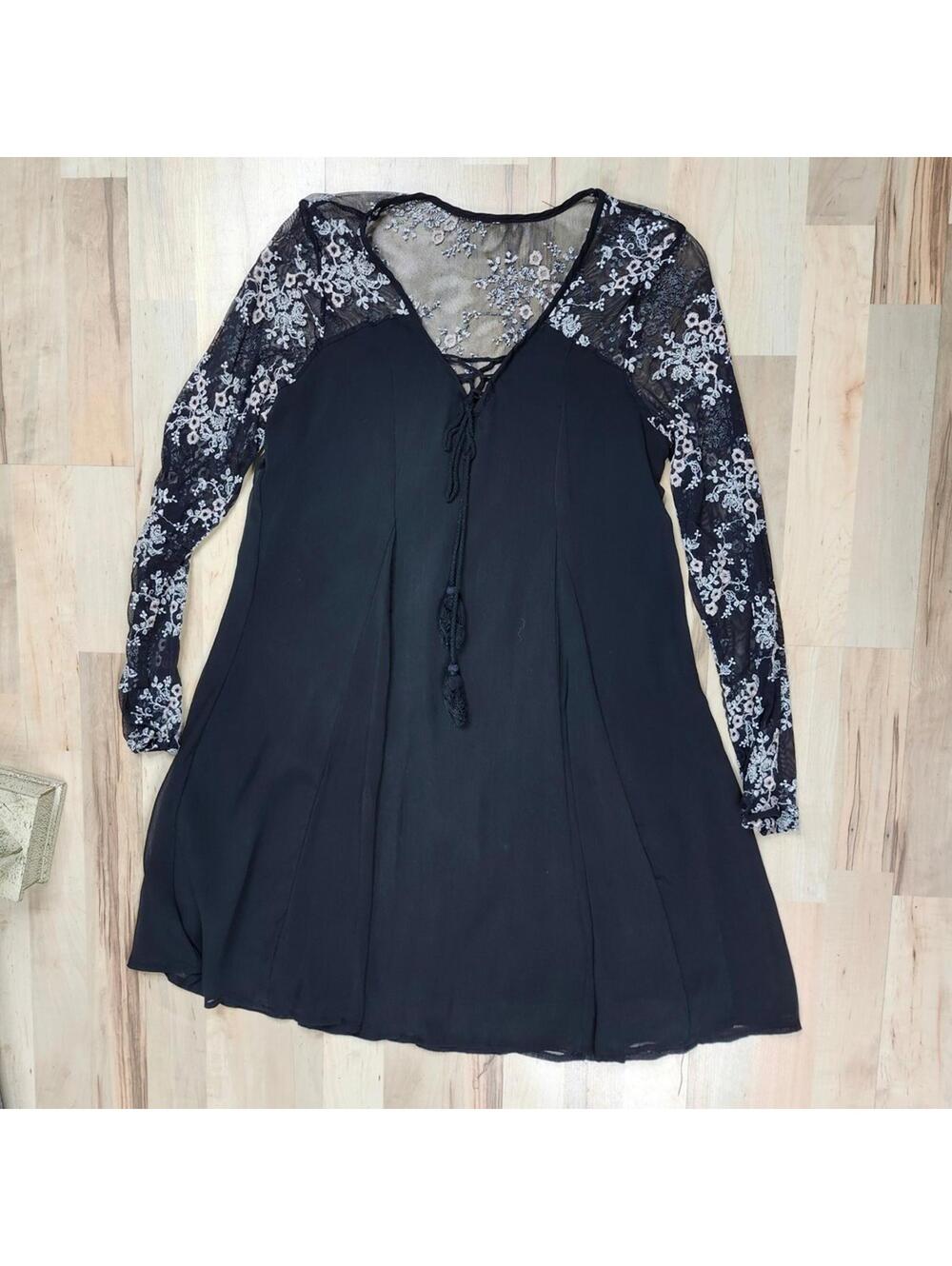 Maurices Lace Sleeve Dress Black Lined Party Mini Dress Size S